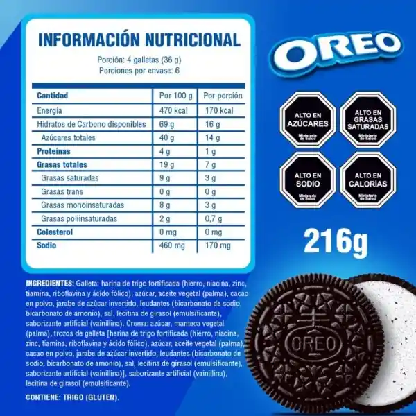 Oreo Galletas Sabor Chocolate con Relleno Sabor Vainilla