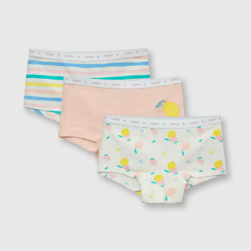 Pack Calzón Estampado Niña Blanco Talla 2a