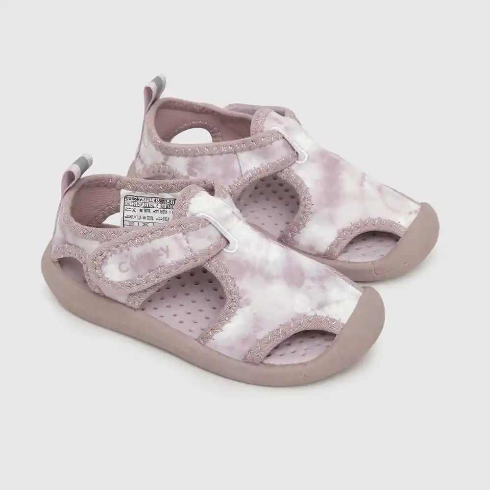 Sandalias Aqua Velcro De Niña Morado Pastel Talla 21