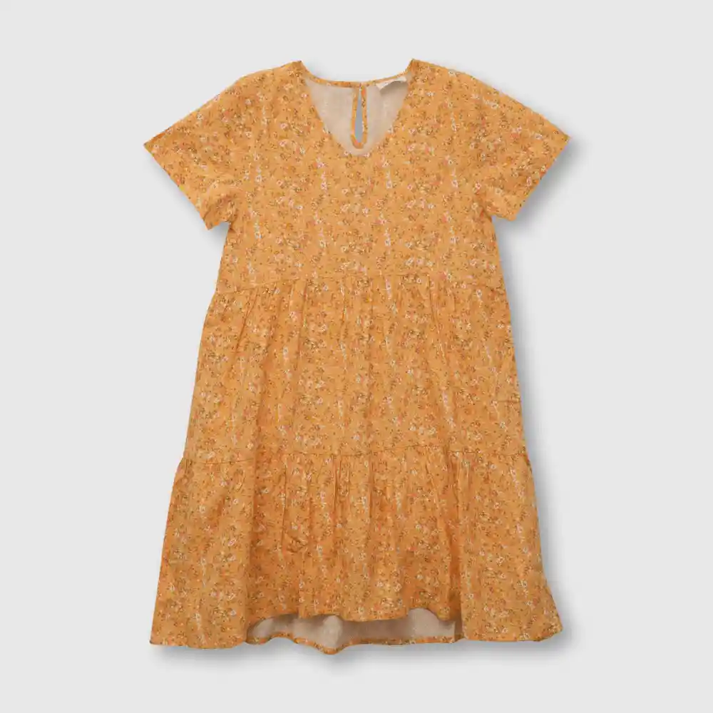 Vestido Floreado De Niña Naranjo Talla 6 Años