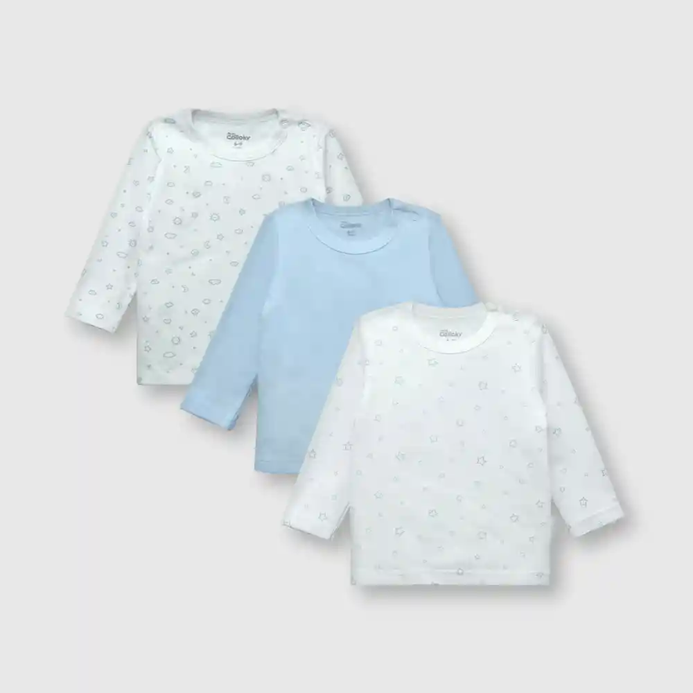 Camiseta Algodón De Bebé Niño Celeste Talla 12/18 Meses