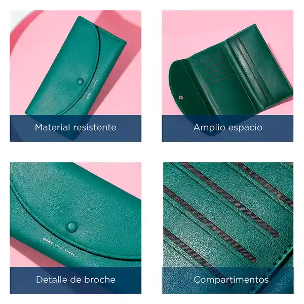 Billetera Plegada Estilo Simplista Europeo Verde Oscuro Miniso