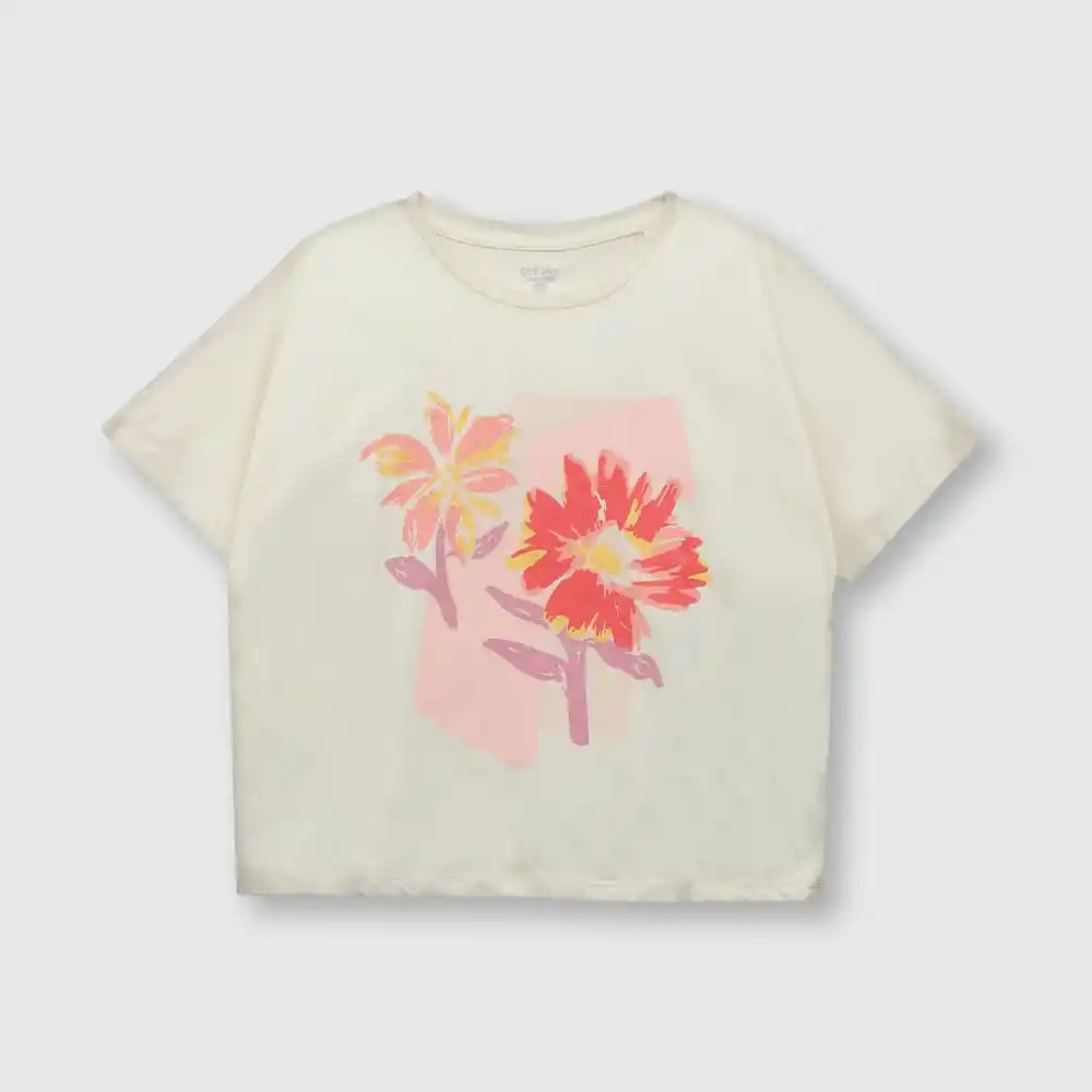 Polera Flores De Niña Beige Talla 4a