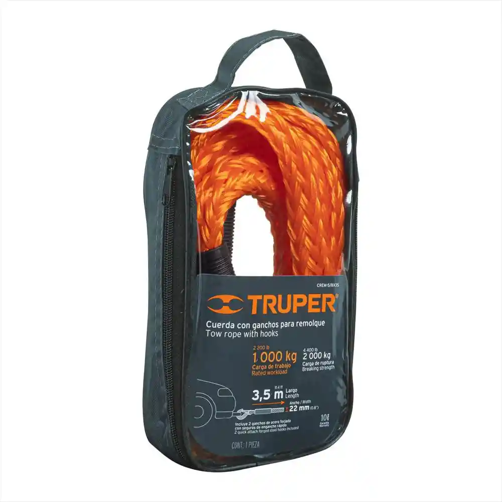 Truper Cuerda Para Remolque Con Ganchos 1000 Kg / 22 mm x 3.5mts