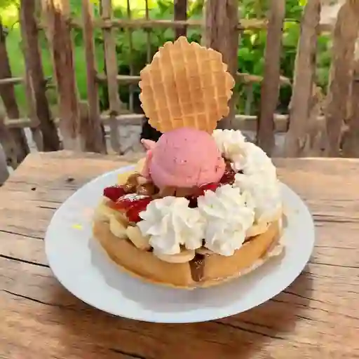 Waffle Manjar, Fruta y Helado