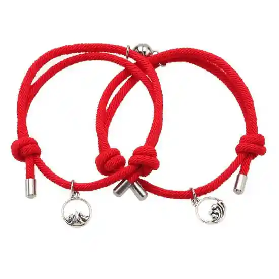 Par Pulsera de Parejas Con Imán Protección Roja