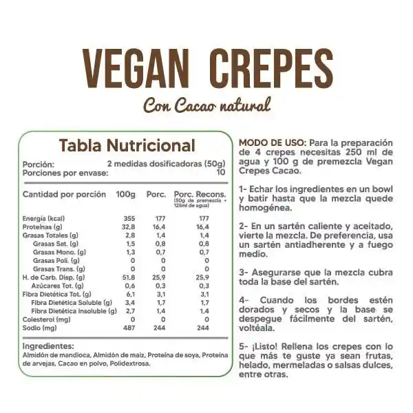 Revitta Mezcla Para Crepes Vegano Proteico Sabor Chocolate