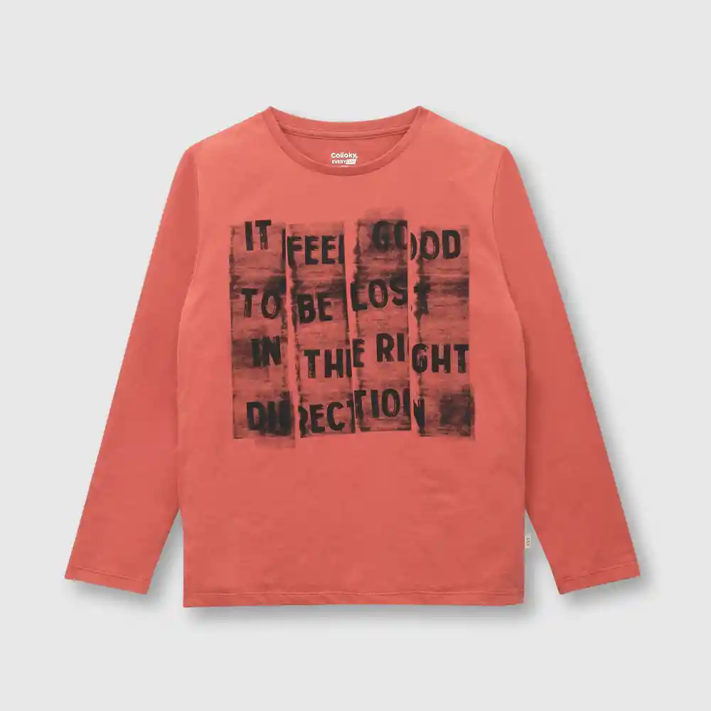 Polera Orgánica Estampada Para Niño Naranjo Talla 12a