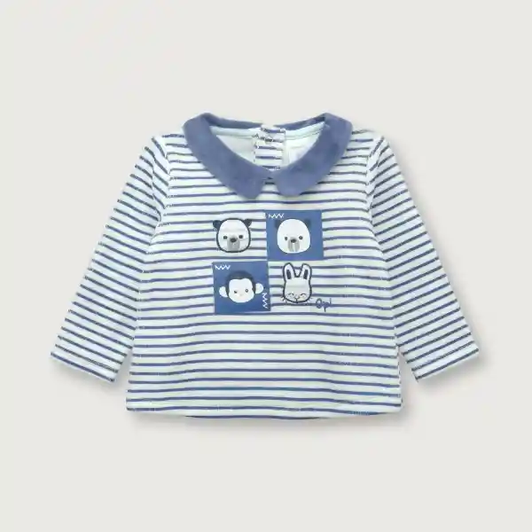 Polerón Cuello Camisero de Bebé Niño Celeste Talla RN Opaline