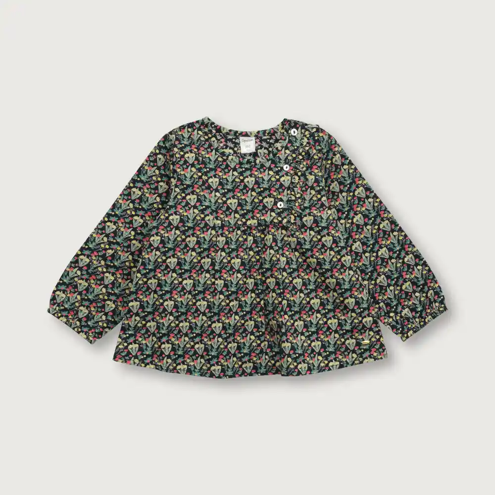 Blusa Estampado Floral De Niña Azul Talla 12 Meses