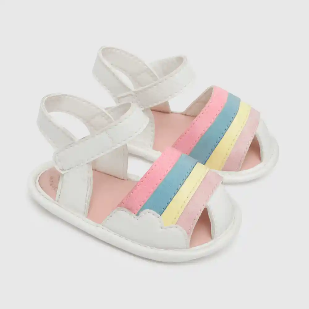 Sandalias Cerrada Con Arcoiris De Niña Blanco Talla 16