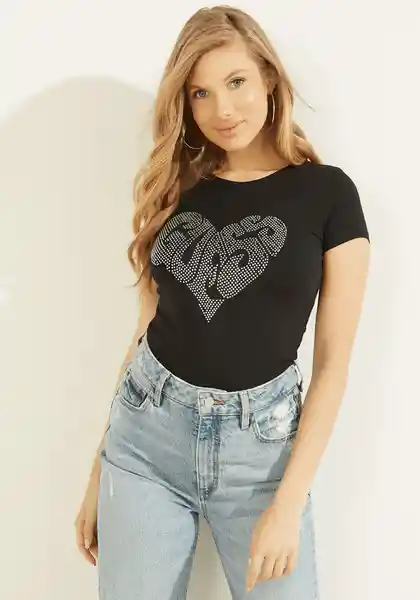 Polera Short Sleeve Heart R3 Negra Talla XS Guess W2YI07KA0Q1