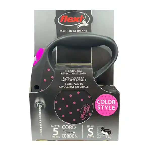 Flexi Correa Retráctil Dots Rosado Cordón Small