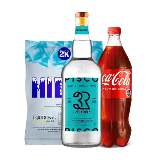 3R Pisco Transparente + Coca-Cola Gaseosa + Hielo Líquidos