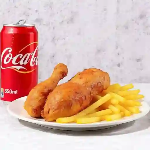 Pollo asado con papas y bebida