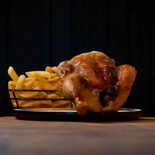 Pollo entero + papas grandes 600gr.