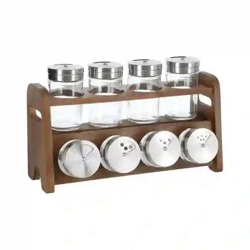 Set Especieros Vidrio Con Rack de Madera 90 mL