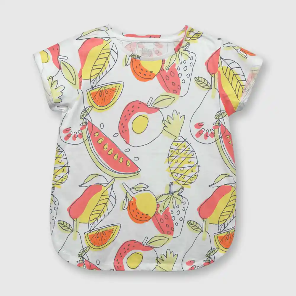 Polera Frutas De Niña Blanca Talla 4a