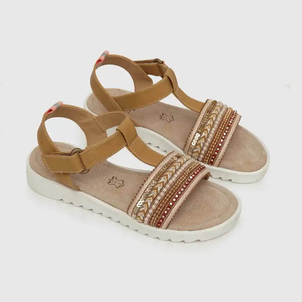 Sandalias Velcro De Niña Café Talla 29