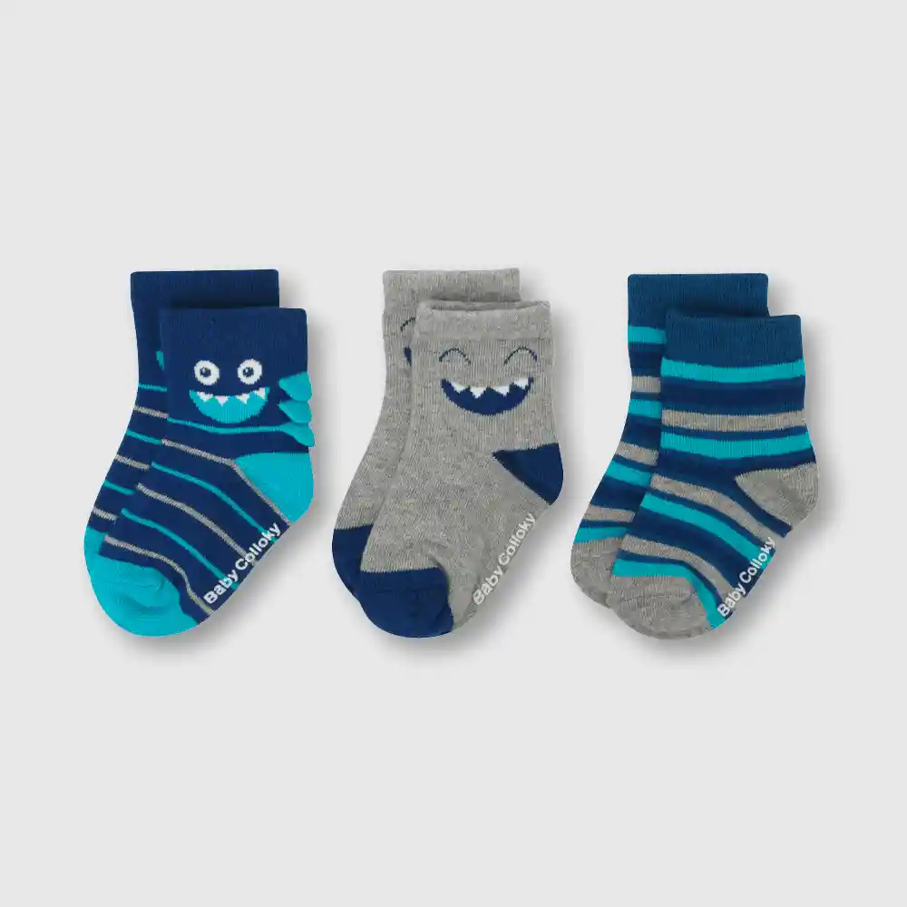 Pack Calcetín Deportivo Monstruito Bebé Gris T. 20/22