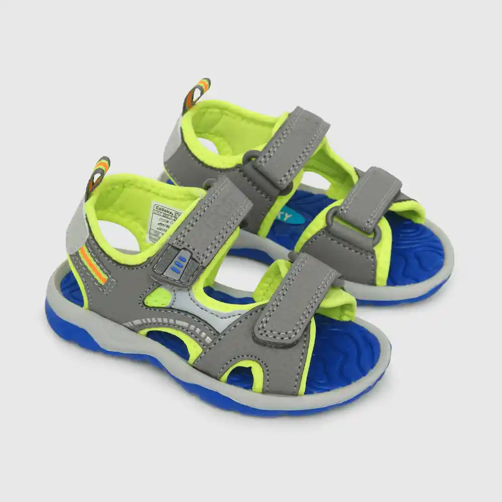 Sandalias Aqua Abierta 2 Velcros Para Niño Gris Talla 23
