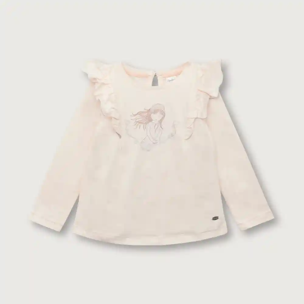 Polera Con Vuelos De Niña Damasco Talla 12m