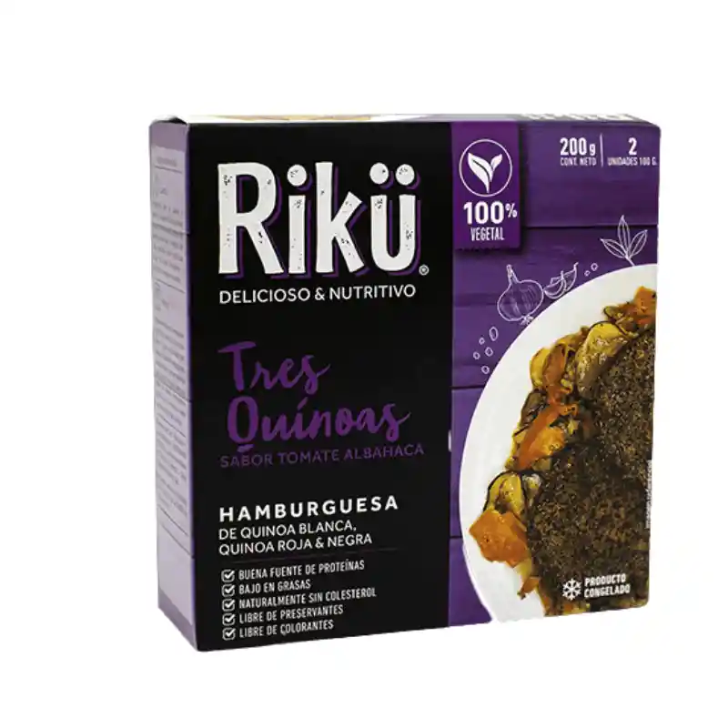Riku Hamburguesa Tres Quinoas Sabor a Tomate y Albahaca