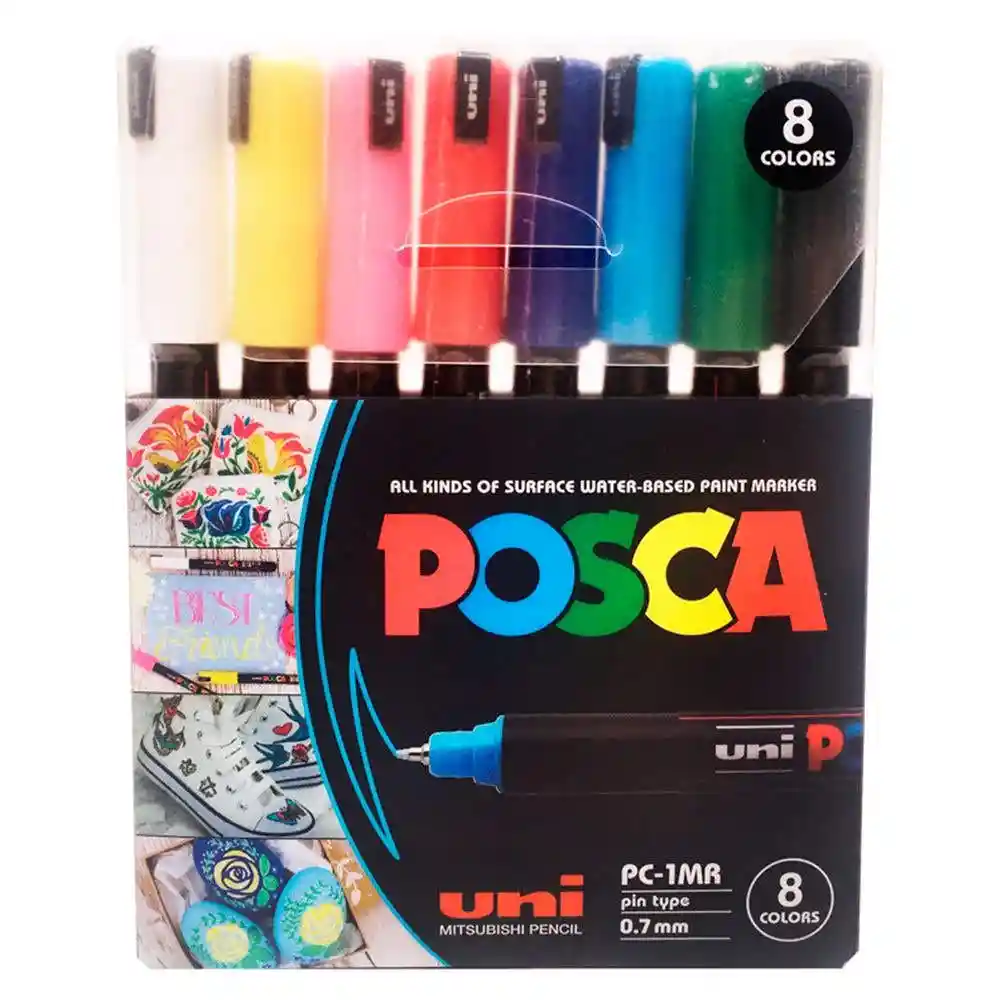 Marcador Uni Posca pc 1Mr Colores Básicos 8 U