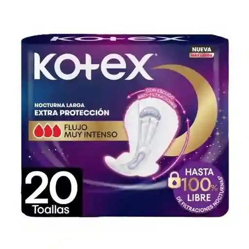 Kotex Toalla Higiénica Nocturna Larga Ultra Delgada Tela Suave