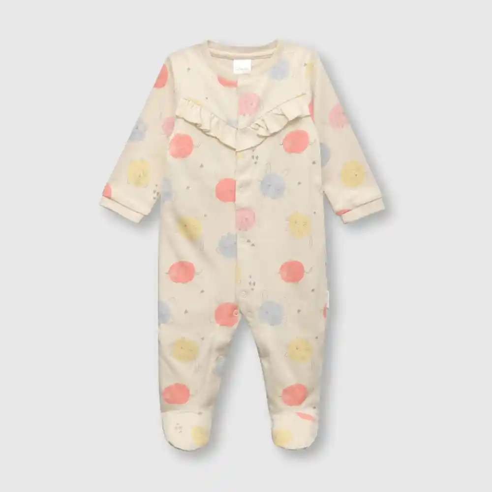 Enterizo Osito Animalitos Para Bebé Niña Beige Talla 00m