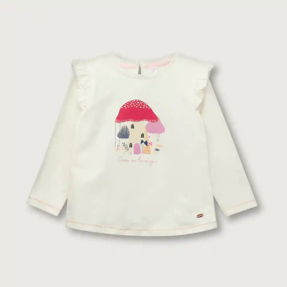 Polera Con Vuelos De Niña Blanco Talla 12 Meses