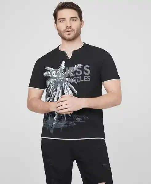 Polera Manga Corta Nolan Slit Negro Talla M Guess