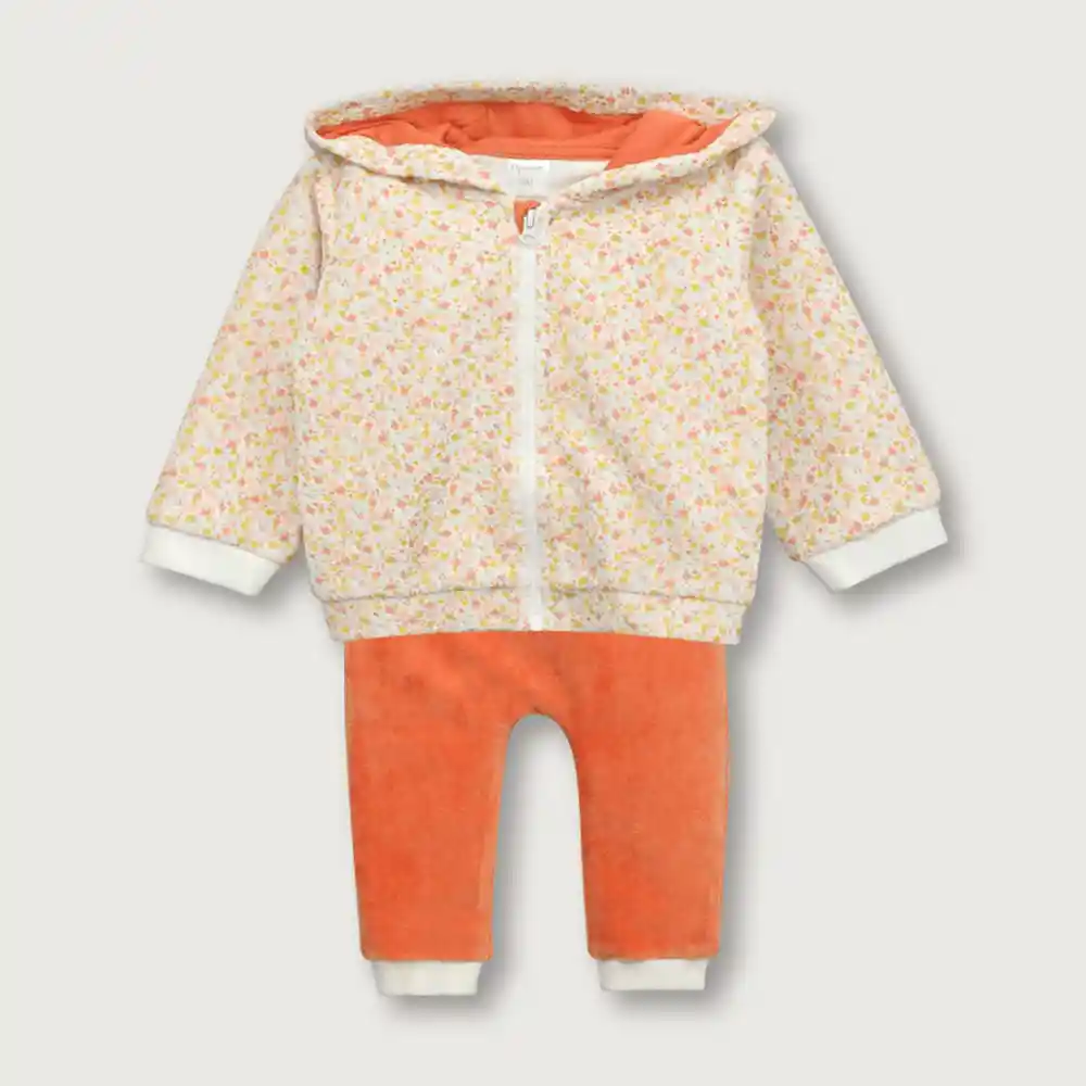 Conjunto Plush Flores De Niña Naranjo Talla 3m