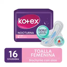 Kotex Toalla Femenina Nocturna con Alas Extra Suave