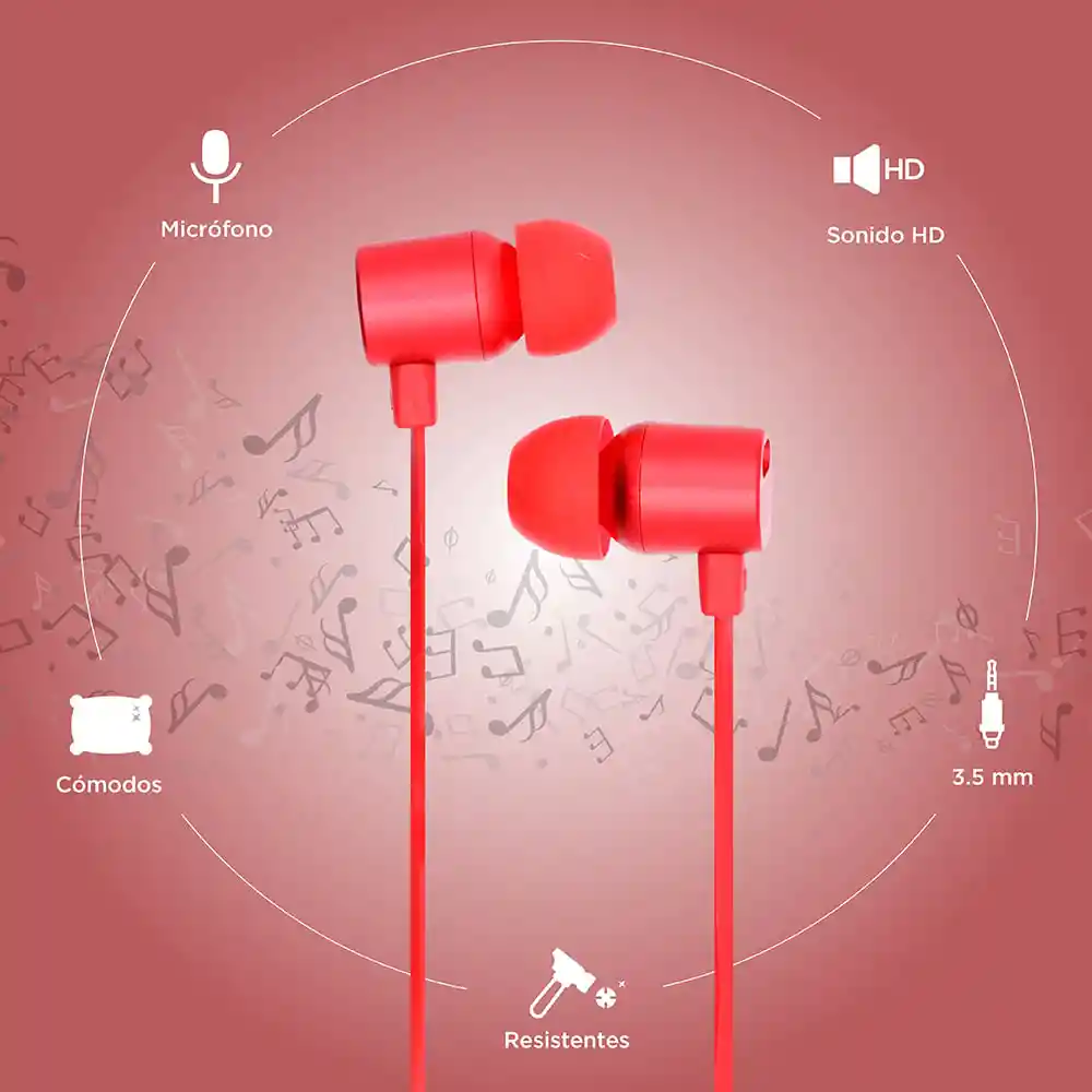 Miniso Audífonos De Cable Metalicos Con Estuche Rojo 12m