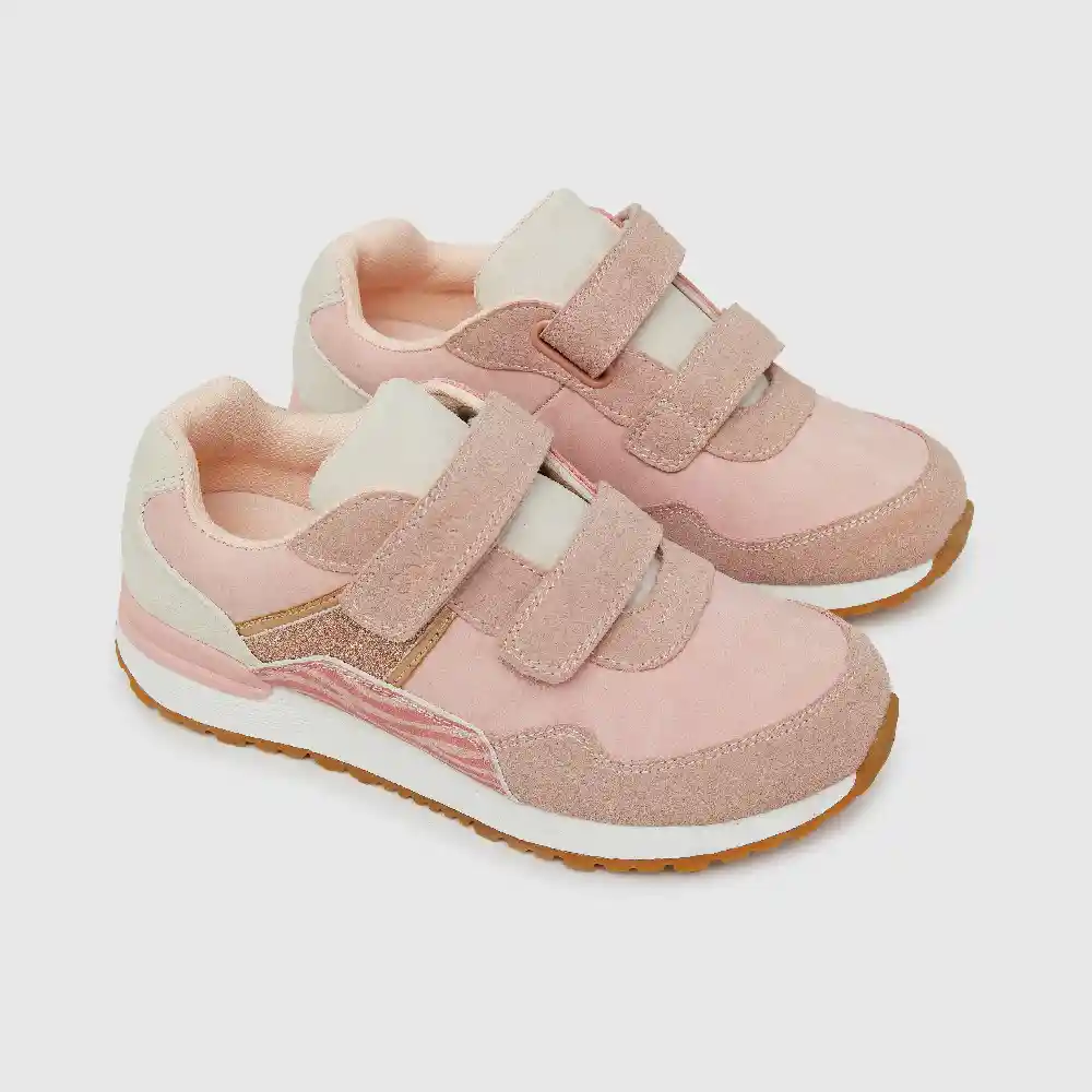 Zapatillas Dos Velcros Jogging De Niña Rosado Talla 35