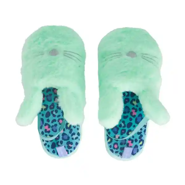 Pantuflas Rellena Peludita Infantil Verde 33/34