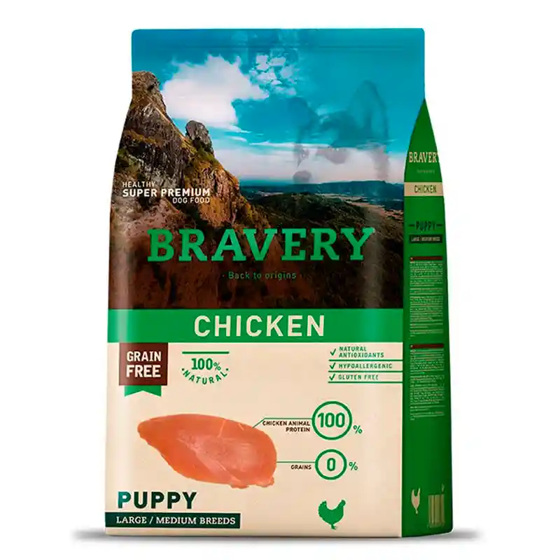 Bravery Alimento para Perro Cachorro Razas Medianas y Grandes con Pollo