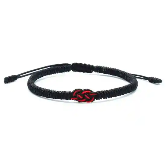 Pulsera Budista Tibetana Nudo Infinito Rojo Ajustable Negro