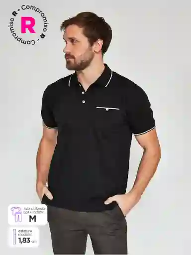 Kenneth Stevens Polera Manga Corta Piq Lin Negro M SS25