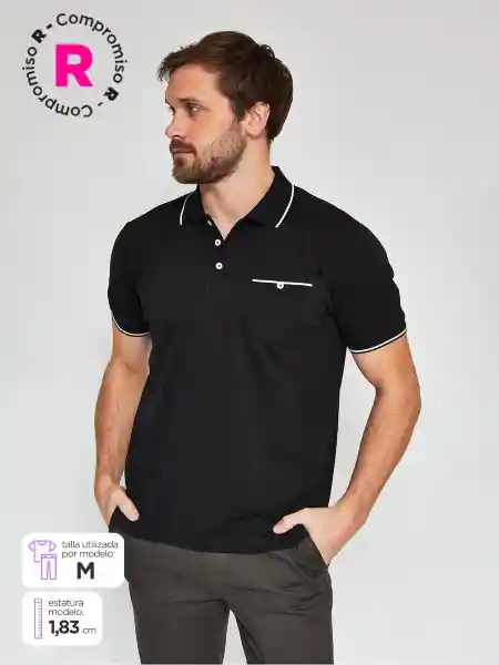 Kenneth Stevens Polera Manga Corta Piq Lin Negro M SS25