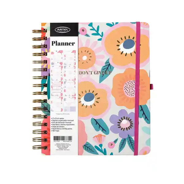 Artel Importado Planificador 12 Meses Espiral Solapa Big Flower
