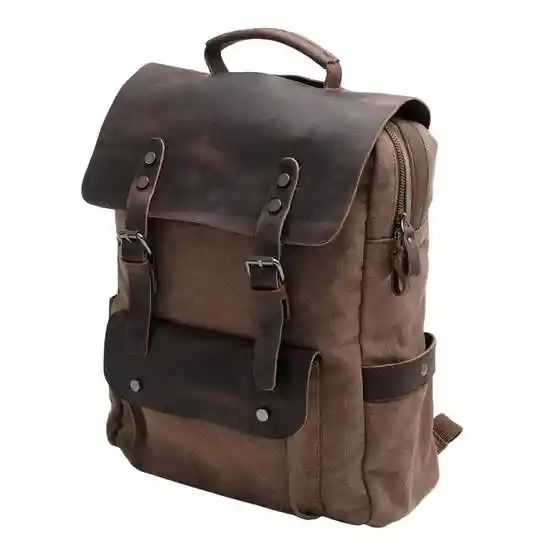 Mochila Lona y Cuero Vintage Café