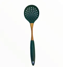 Cuchara Colador de Silicona Con Mango Verde y Cobre 32 cm