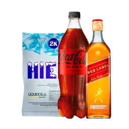 Combo Johnnie Walker Whisky Roja + Coca-Cola Gaseosa Zero +Hielo