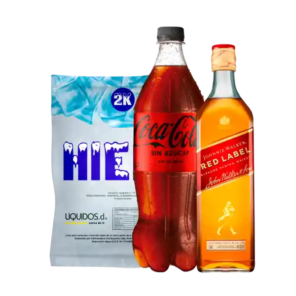 Combo Johnnie Walker Whisky Roja + Coca-Cola Gaseosa Zero +Hielo
