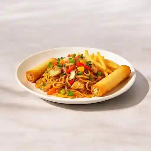 Chapsui De Ave Con Papas Fritas + 2u Arrollado Primavera