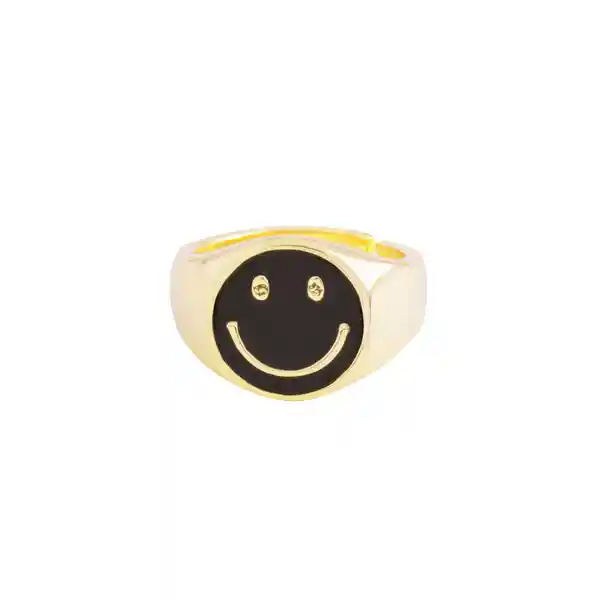 Anillo Smiley Black Baño de Oro Talla 7 Noa Joyas