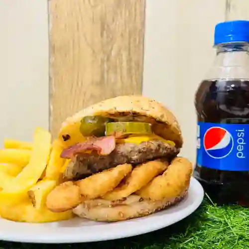 Burger Chedar + Papas + Mini Bebida