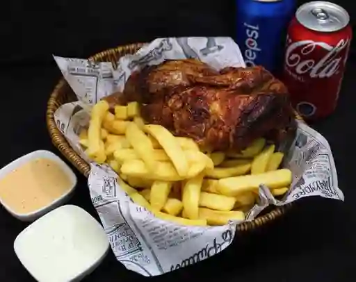 Pollo 1/2 con Papas Fritas y 2 Bebidas